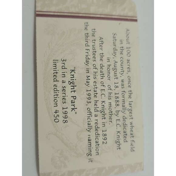 Hestia Knigt Park Christmas Ornament Collingswood NJ USA 1998 Vintage Hanging - Picture 16 of 16